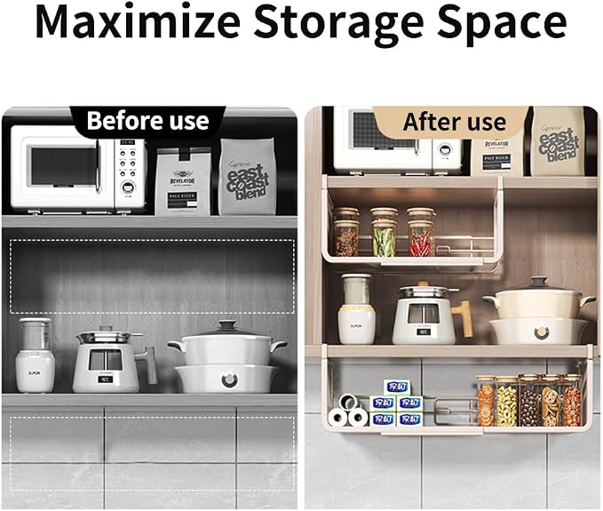 Expandable Under Shelf Basket Organizer, Under Shelf Storage, Hanging Baskets Under Cabinet for Pantry Kitchen Cupboard Desk Counter Bookshelf Space Saver Heavy Duty Slide-in (white, 2 Pack)