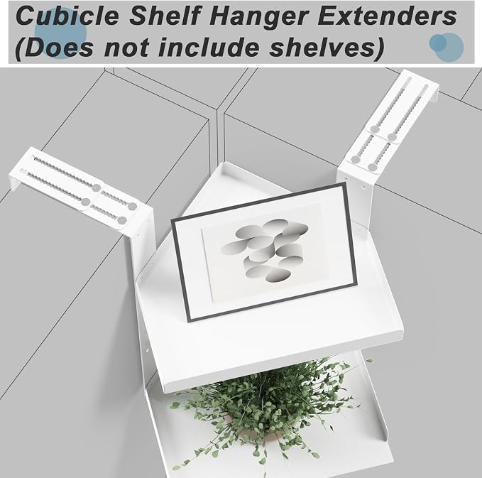 6 Pcs Cubicle Shelf Hanger Extenders - Desk Shelf Extension Fit for Office Workstation Width Extension, Metal Cubicle Storage Hangers Expanders for Office Organization (White)