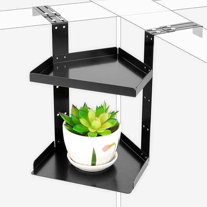 Office Cubicle Shelf, Cubicle Storage, Shelf Organizer Accessories, Height Adjustable Hanging Corner Shelf with Adjustable Hooks (Black, Double Layer)