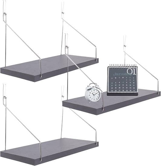 3-Pack Cubicle Shelf For Fabric Walls With Hooks：12x6.0in Gray Wooden Cubicle Shelf Hanging Silver Bracket Use For Office Cubicle Accessories For Office Stylish Cubicle Decorations For Women Desk