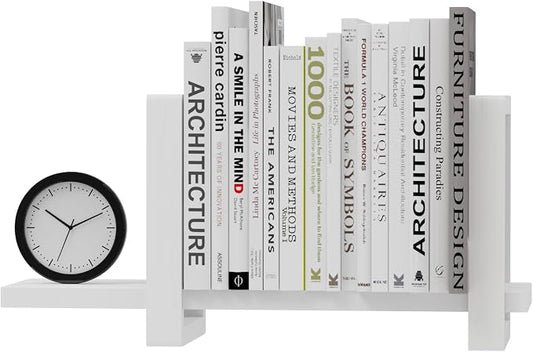 100% Solid Wood Adjustable Desktop Bookshelf, Retro Tabletop Bookshelf, Desk Shelf for Living Room, Home, Office, Perfect for Magazine, Books, Cookbooks, No Tools Required to Assemble (White)