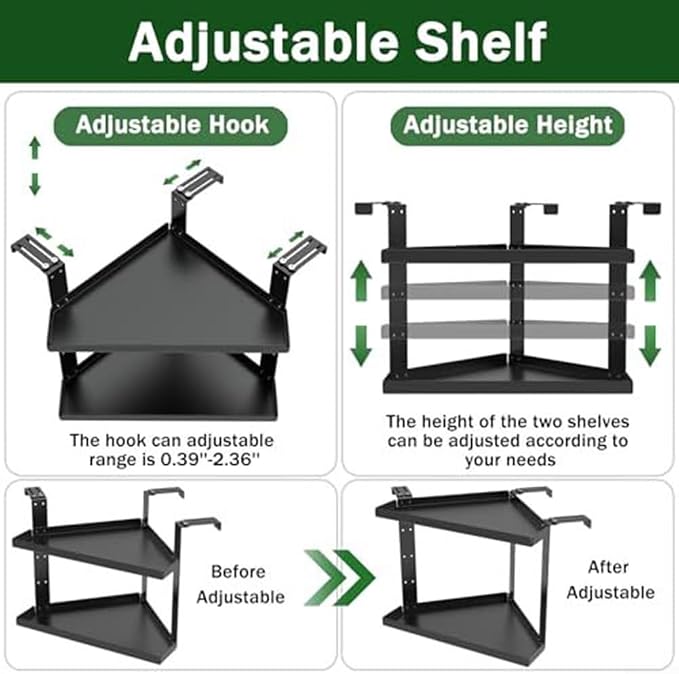 Height Adjustable Cubicle Shelf Corner Organizer with Hooks for Office Space Saving Storage in Black((small double hook))