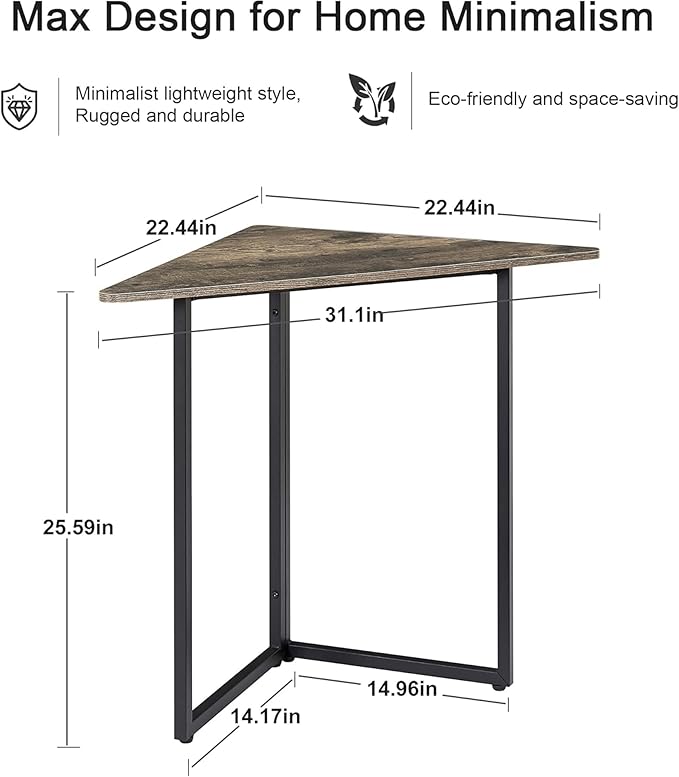 VECELO Corner Shelf, End Side Tables, Triangle Shelves with Metal Frame for Small Space, Living Room, Kitchen, Bathroom Classic Grey