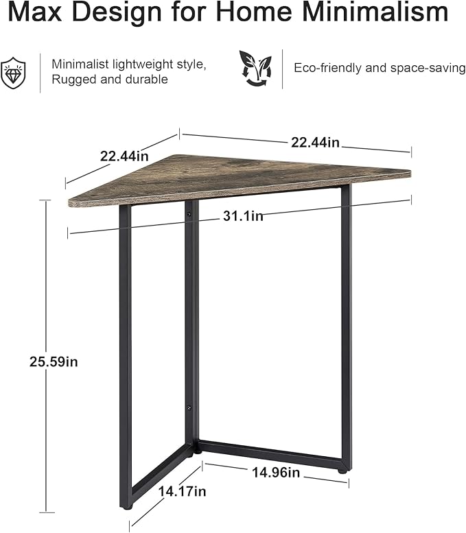 VECELO Corner Desk,Office Tables for Living Room for Small Space Triangle Computer Desk with Steel Frame Corner Shelves with Metal Frame Writing Desk for Workstation Classic Grey 31.1"