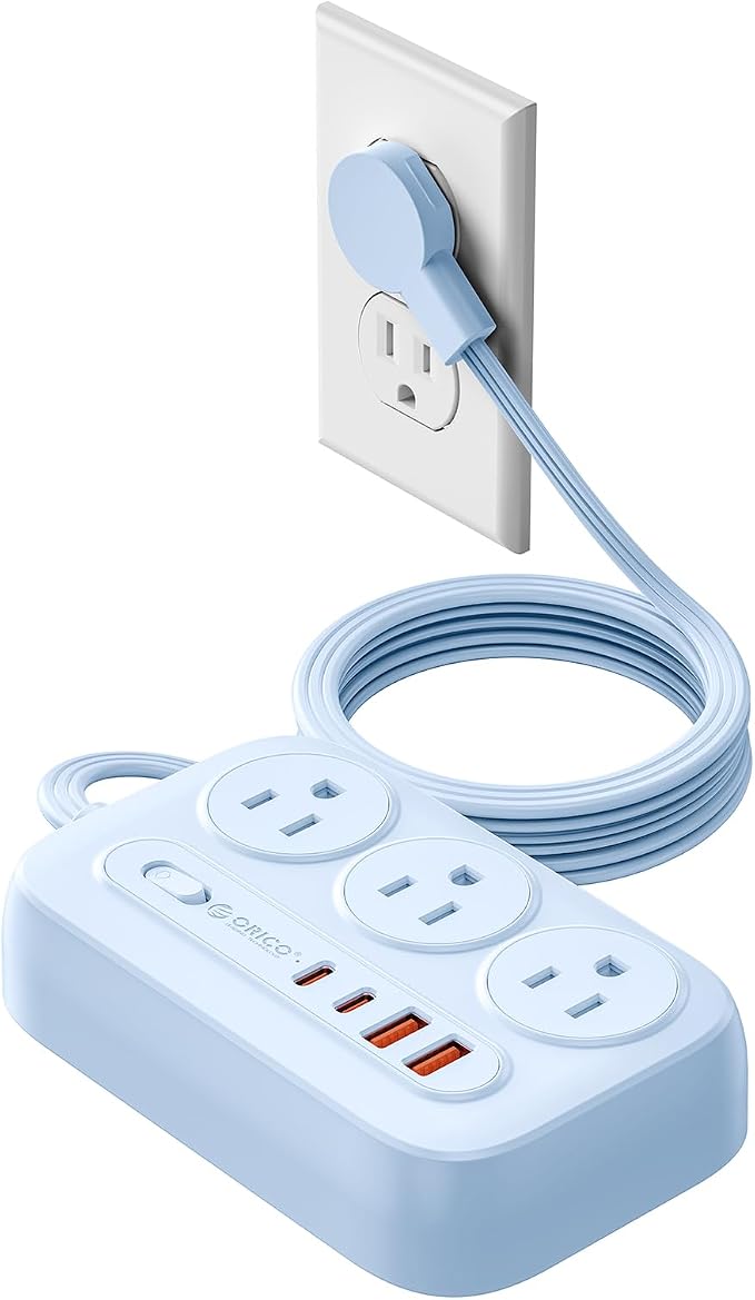 ORICO Surge Protector Power Strip, PD20W Multiple Outlets Extension Cord with 6 AC Outlets and 4 USB Charging Ports (2 USB-C), Flat Plug, 5Ft Mountable Outlet Extender for Office/Dorm ETL Listed- OG