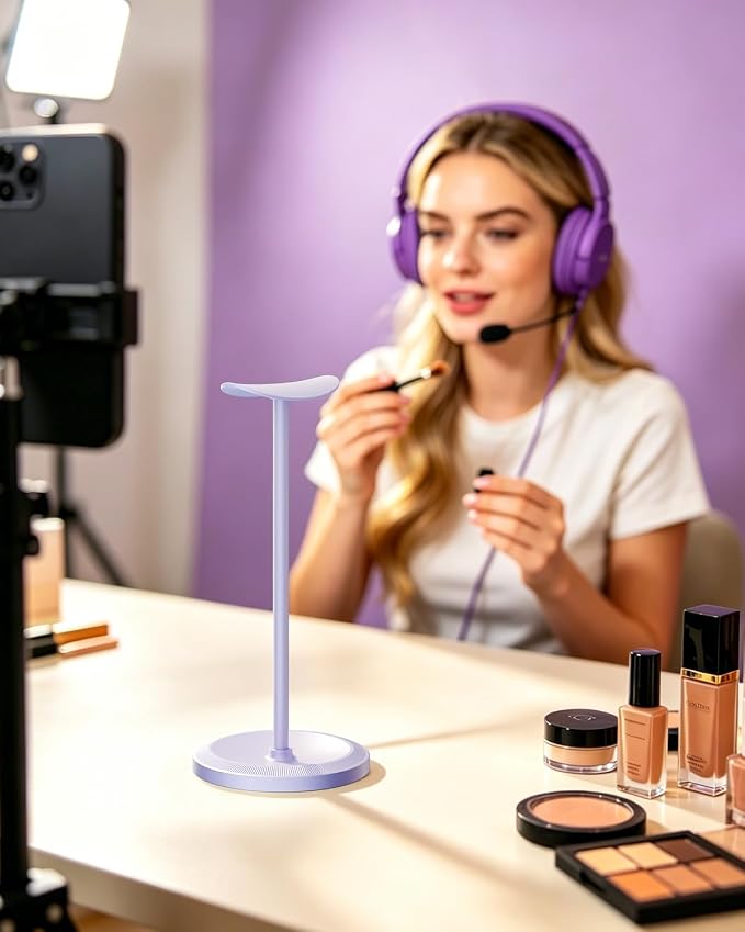 Headphone Stand, Desktop Headset Holder, Purple | Earphone Stand, Gaming Headphone Hanger, Enlarged Headrest Heavy Base, Office Desk Accessories for All Headphones Size