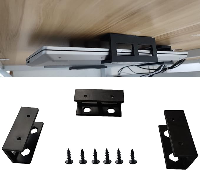 PIAOLGYI 3 Pcs Plastic Under Desk Laptop Holder Mount with Screw,Under Desk Laptop Mount Bracket,Add On Under Table Laptop/Keyboard Storage（3 Pcs）