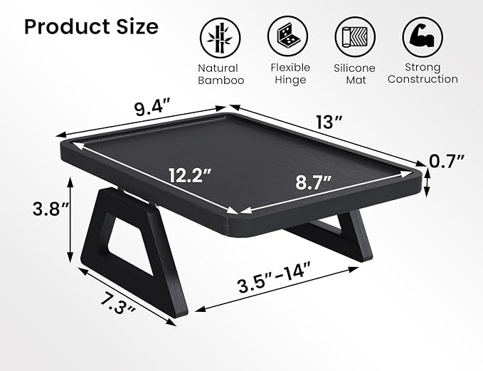 2 Pack Couch Arm Tray,Bamboo Folding Sofa Tray,Sofa Armrest Trays Clip-On Couch Desk for Drinks,Snacks,Phone,Remote Control（Black）