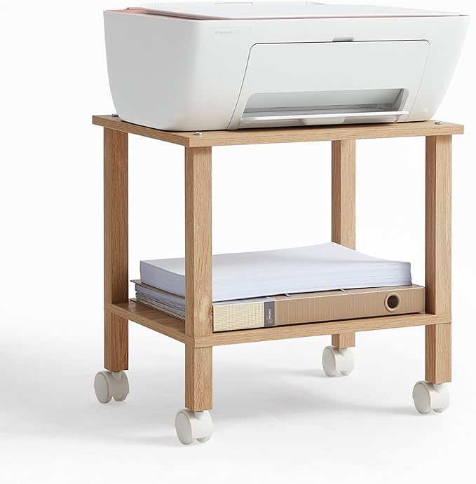 YUFAM 2 Tier Printer Stand with Storage,Under Desk Shelf Printer Table,Small Printer Stand with Wheels,Rolling Printer Cart for Office