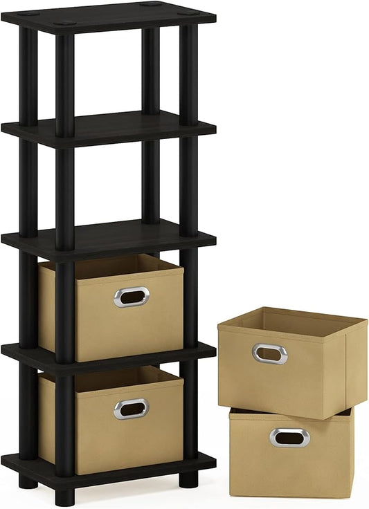 Furinno LACi 4-Bins System Rack, 11.3(W) x 28.8(H) Inch, Espresso/Black