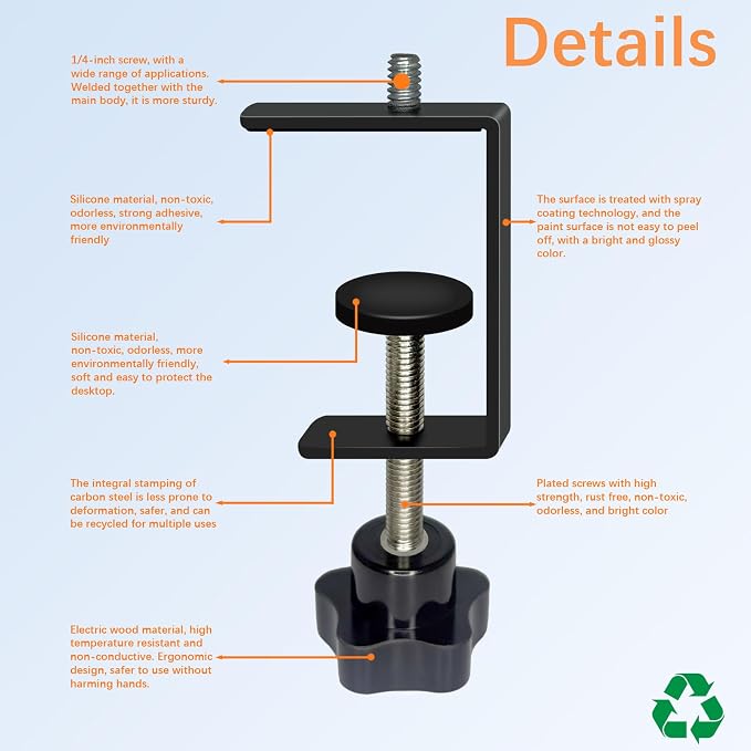 2-Pack Heavy Duty Adjustable C-Clamp with M8 Stud Mount - Steel Desk Clamp for Lamp, Microphone, Light Poles & Table | Multi-Purpose Clamps for Secure Mounting