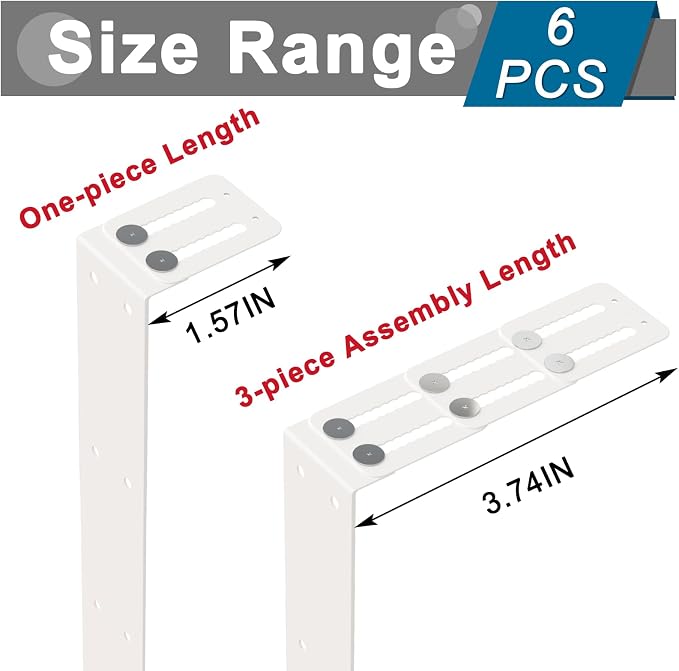 6 Pcs Cubicle Shelf Hanger Extenders - Desk Shelf Extension Fit for Office Workstation Width Extension, Metal Cubicle Storage Hangers Expanders for Office Organization (White)