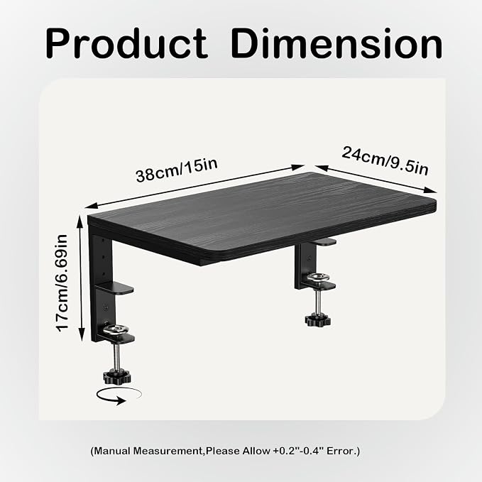 Desk Extender, 15-inch Desk Clamp Shelf, Height Adjustable Desktop Organizer for Office, Game Room, Kitchen and Studio (Black)