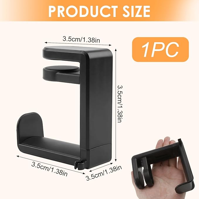 Rotating Headphone Stand, No-Drill 360° Rotating PC Gaming Headset & Controller Holder, Under Desk Hanger with 360 Degree Swivel & Cable Clip Organizer