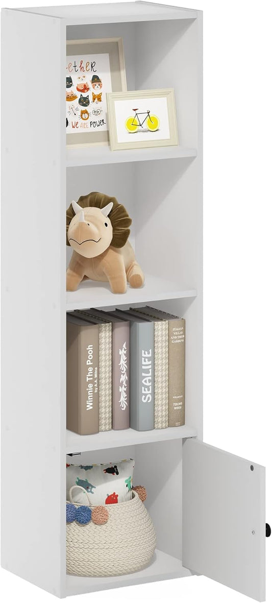 Furinno Luder Shelf Bookcase with 1 Door Storage Cabinet, White