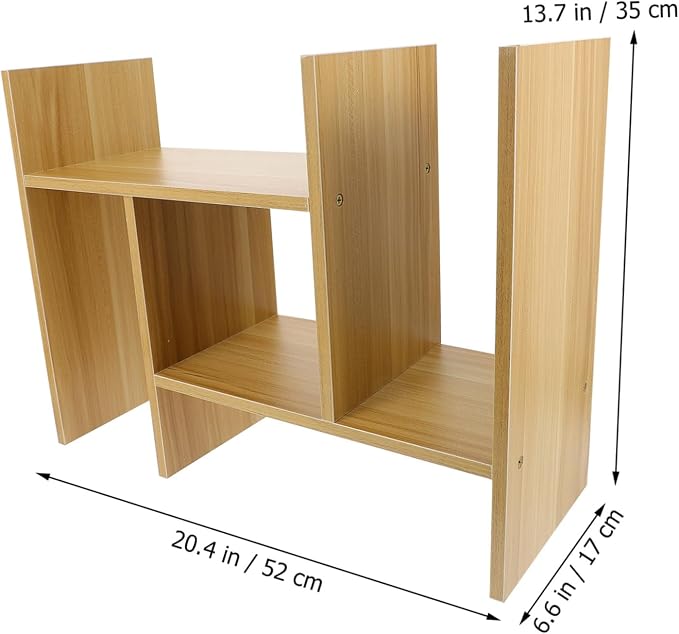 VILLCASE Desktop Storage Shelf Bookshelf Organizer Standing Desk Storage Rack for Stationery Sundries and Home Office Use Walnut Color Compact Design for Adults