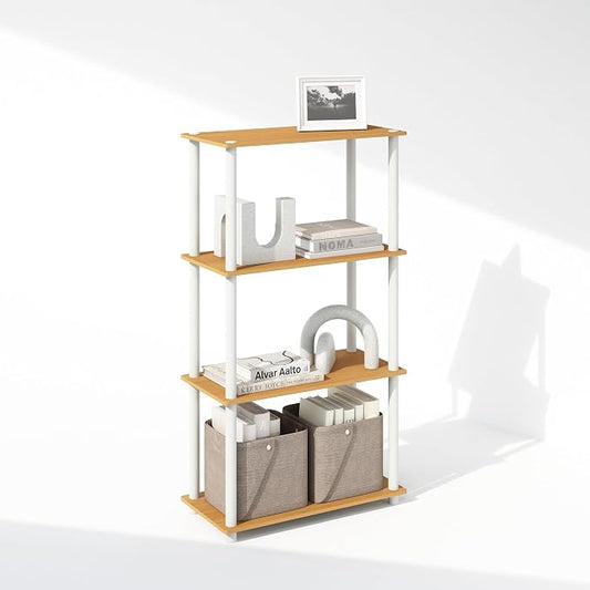 Furinno Turn-N-Tube Book Shelf, 4-Tier Bookshelf, Bookcase with Multipurpose Compact Display Rack, 11.6 x 23.6 x 43.2, for Living Room, Bedroom, Home Office, Beech/White