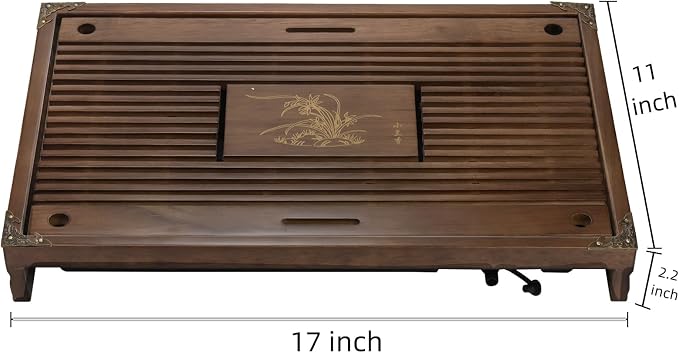 Eorbow Wooden Tea Tray, 17 Inch Chinese Kung Fu Tea Tray, Gongfu Tea Table with Water Storage Box, Household Filter Tea Serving Tray Gift Set for Home, Office, Bar