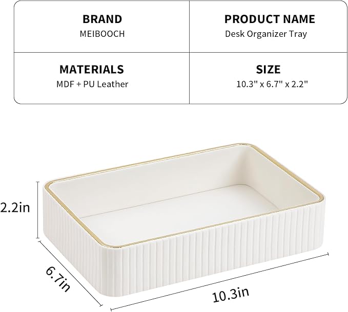 Desk Organizer Tray, PU Leather Nightstand Organizer Perfume Valet Tray for Men Women, Decorative Vanity Trays Trinket Dish Key Bowl for Entryway Table (Ivory, Medium)
