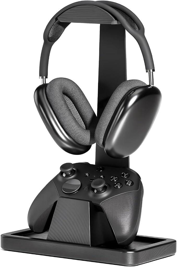 UPERGO Solid Wood Headphone Stand with Controller Holder for Desk | Natural Solid Wood, Holds 1 Headset & 1 Controller, Gamer Gifts for Men, Gaming Desk Accessories for PS5/Xbox/Switch