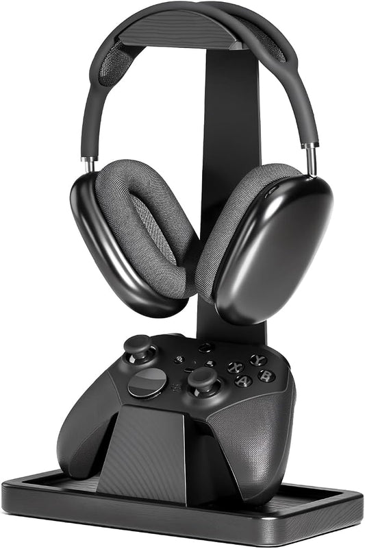 UPERGO Solid Wood Headphone Stand with Controller Holder for Desk | Natural Solid Wood, Holds 1 Headset & 1 Controller, Gamer Gifts for Men, Gaming Desk Accessories for PS5/Xbox/Switch