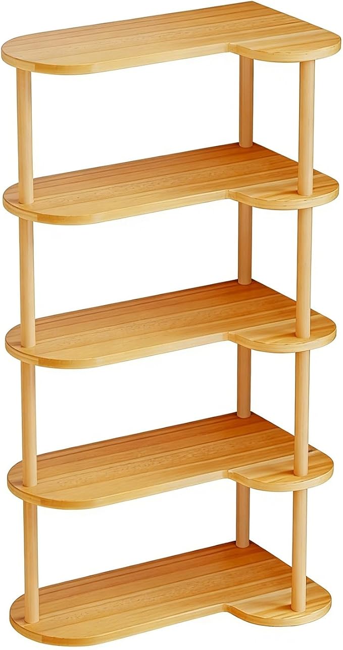 Desktop Corner Bookshelf, Wood Frame Desk Dorm Organizers, Reversible Left/Right Corner Design Storage Rack, Open countertop Display Shelf, for Home Office(5-Tier)