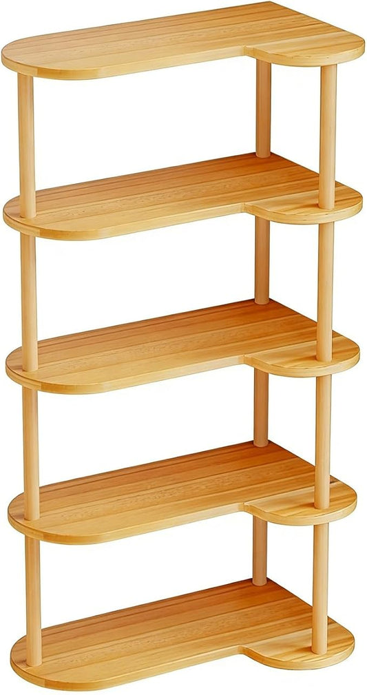 Desktop Corner Bookshelf, Wood Frame Desk Dorm Organizers, Reversible Left/Right Corner Design Storage Rack, Open countertop Display Shelf, for Home Office(5-Tier)