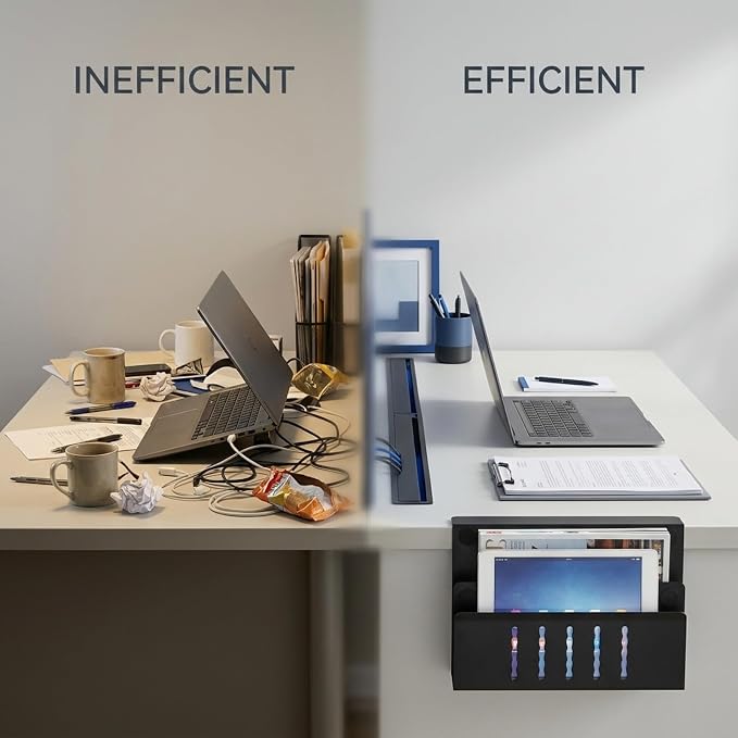 2 Tier Clamp On Desk Shelf, Metal Side Desk Organizer with Pen Holder for Home and Office, Laptop Holder No-Drill Mount for Desktops Up to 2.1 inch Thick