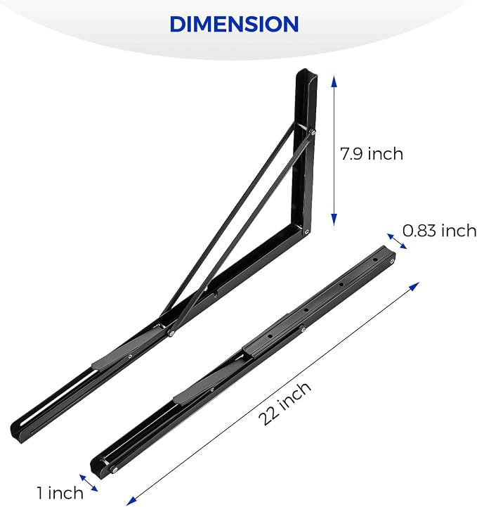 Ravinte 2 Pack 22 Inch Folding Shelf Brackets – Matte Black, Heavy Duty Collapsible Brackets for Tables and Benches – Space-Saving Design
