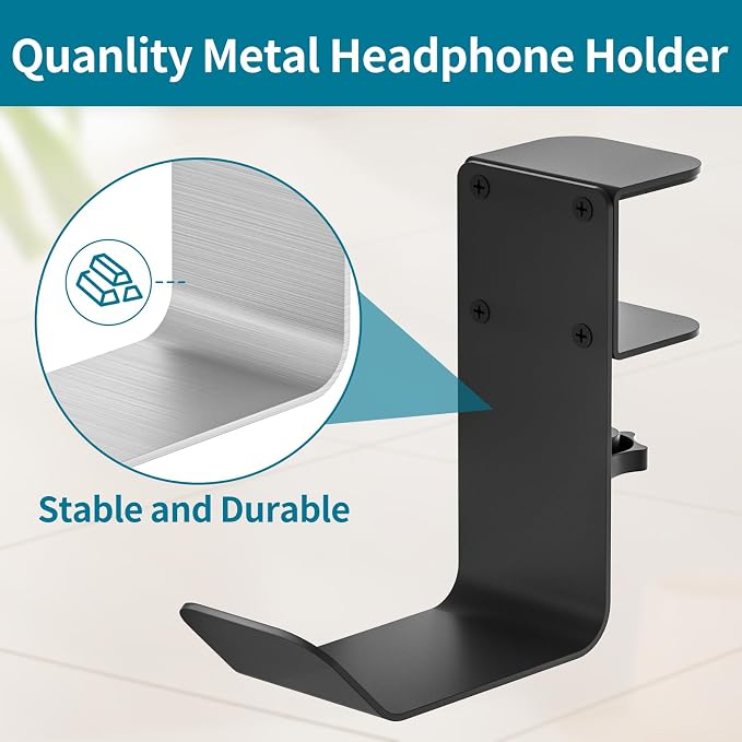 tiebutie Clamp-On Under Desk Headphone Holder/Backpack Hook/PC Gaming Headset Headphone Hanger Mount, Provides a Convenient Place to Hang Headsets or Bags