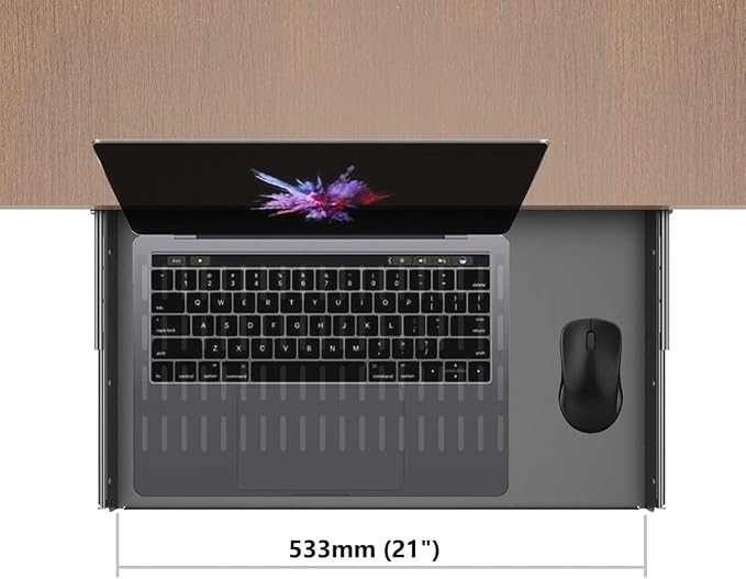 21 inch Sliding Under Desk Laptop Mount with Air Vents, Metal Under Desk Slide Out Tray for Laptop (21 Inch)