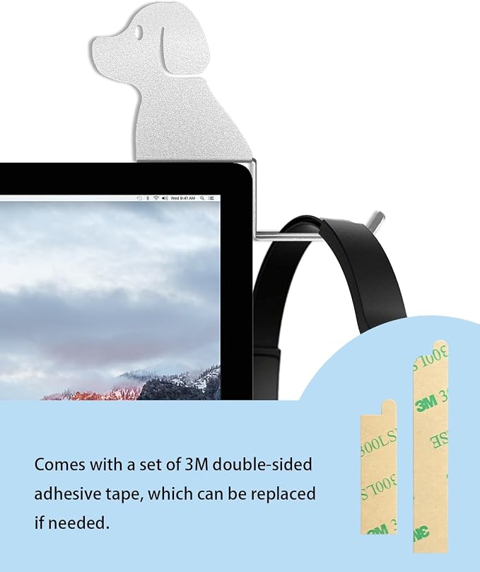 Monitor Stand, Puppy Tail Hook for Headphone, Saves Desk Space and Protects Headphones, Organizer Decorative Hanger for Hanging Keys Cables and More (Silvery)