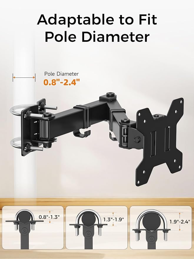 suptek Single Monitor Arm for Desk Mount Stand,Adjustable Monitor Arm for 13 to 32 inch Screen,Load Capacity 22lbs, Pole Adjustable Supports 0.8-2.4 Inch, VESA 75/100mm Black(MD6DBG)