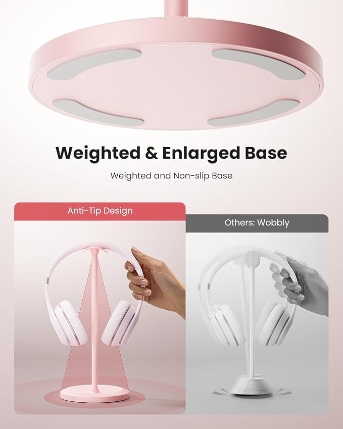 Headphone Stand, Desktop Headset Holder, Pink | Earphone Stand, Gaming Headphone Hanger, Enlarged Headrest Heavy Base, Office Desk Accessories for All Headphones Size