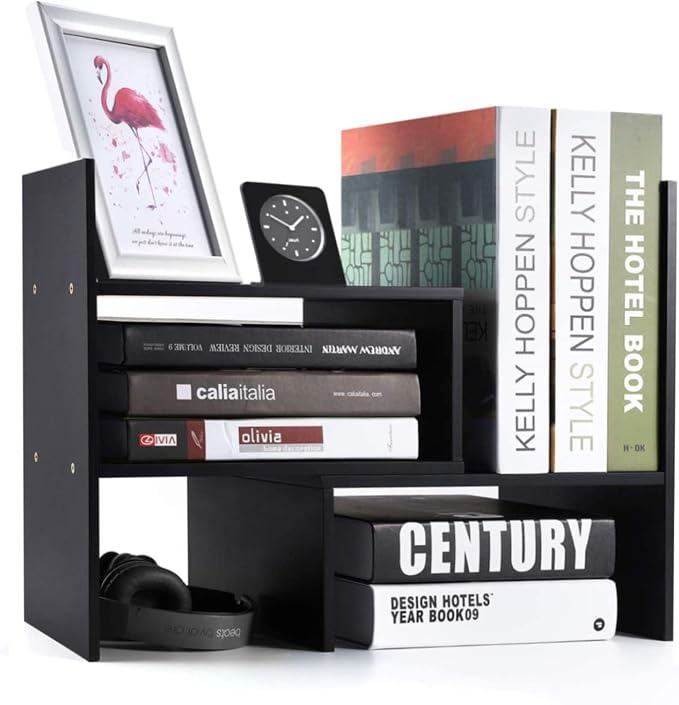 Sorfity Desktop Bookshelf Desk Storage Organizer Adjustable Wood Desktop Display Shelf Rack Counter Office Storage Rack Top Bookcase - Free Style Display Natural Stand Office Supplies Desk Organizer