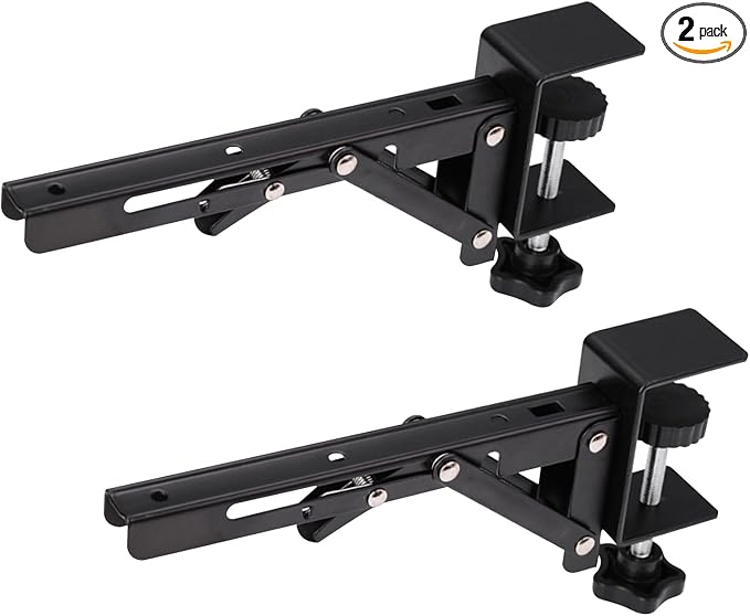 2 Sets Desk Extender Holder Support, Foldable Steel Bracket Extender Keyboard Rack Folding Shelf Brackets with C-Clamp, for Corner Keyboard Tray (Tray Not Included)