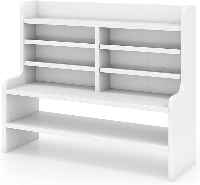 ERGOMASTER Desk Organizer, File Organizer with Multi Tier Storage Cubby Bookshelf, Desktop Organizer for Office Study Dorm Workspace Table Top Storage Rack, White, 19.5” x 6.5” x 16.5”