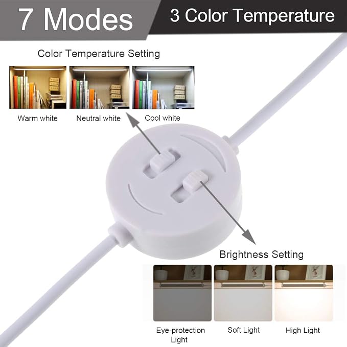 Dimmable Under Cabinet Lighting, 3 Color Temperature Portable USB Reading Strips Craft Light Eye-Care LED Desk Reading Lamp Light Great for Craft Table, Pianos, Music Stands, Kitchen, Shelf