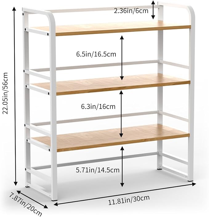 Office Desk Shelf Organizer, Wood Desktop Bookshelf Supplies Storage Rack, Shelf for Top of Desk and Dresser and Cubicle Decor Aesthetic Bookshelf (Black Brown, Three Tier, 11.81Lx7.87Wx22.05H)