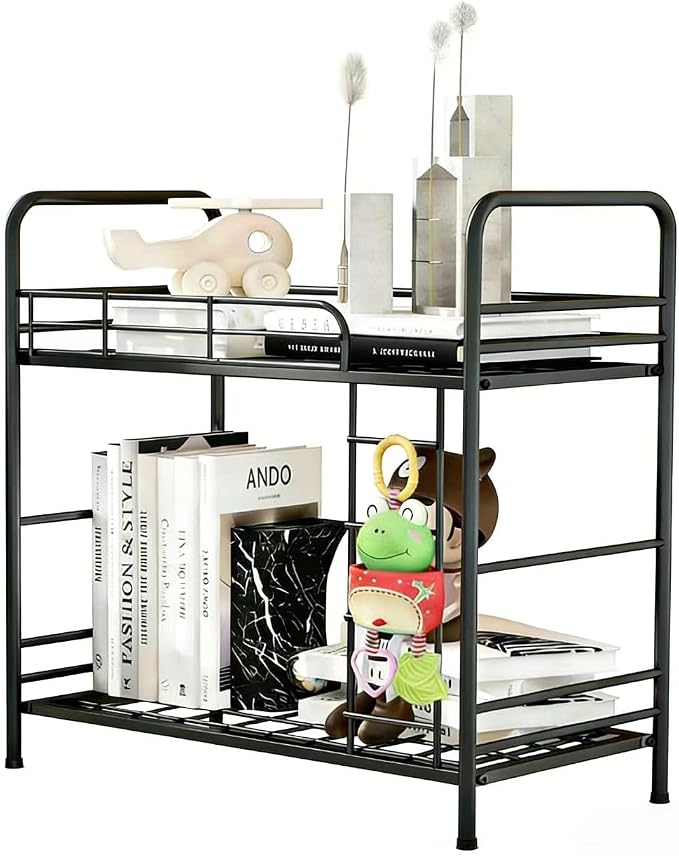 Desktop Shelf Organizer, 2 Tier k Organizer Storage Rack and Frees Up The Space of The Desk, Small Metal Bookshelf with Bunk Bed Design for Dormitory, Home, Office