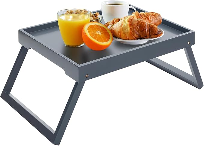 RRX Bed Tray Table with Folding Legs, Breakfast in Bed Tray (Grey)