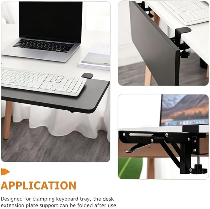 Folding Shelf Brackets,Desk Extender Clamp Bracket,7.5 Inch Black Heavy Duty Metal Collapsible,NO Board/Tray,1 Set