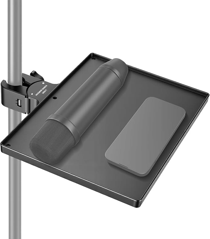 NEEWER BASICS Microphone Stand Tray, 10.6" x 8" x 1.3" Clamp on Mic Desk Shelf Attachment for Studio Stage Concert Karaoke Music Recording Meeting Outdoor Lecture for Storage, Max Load 4.4 lb, MS047