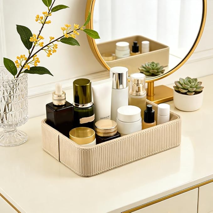 PU Leather Valet Tray Organizer, Desk Organizer Tray, odern Nightstand Organizer Bedside Desktop Storage for Men Women, Decorative Vanity Trays Key Bowl Trinket Dish
