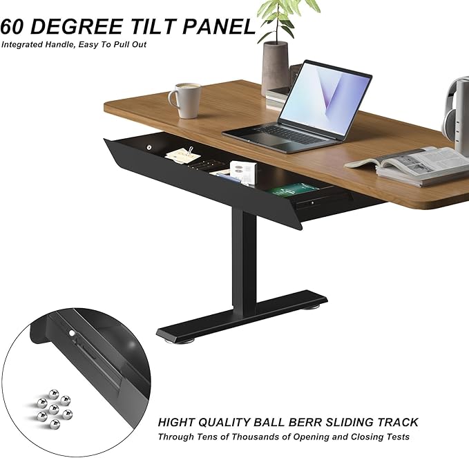 Large Under Desk Mounted Sliding Drawer with 2 Cable Hole and 60 Degree Tilt Panel to Pull Out, 22.4'' Long & 9.2'' deep Large Storage Organizer for Sit Stand Workstation