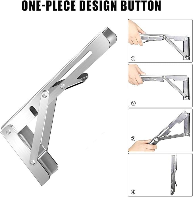 Folding Shelf Brackets 22 inch 2 Pcs Max. Load 440lb - Heavy Duty Stainless Steel DIY Wall Mounted Collapsible Shelf Bracket, Space Saving for Garage Workstation, Stuff Supports, Table, Workbench