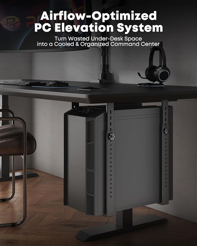 PUTORSEN Under Desk PC Mount for Full/Mid-Tower Cases - Vertical/Horizontal CPU Holder up to 77 lbs, Space-Saving Computer Rack for ATX/Micro-ATX (Black)