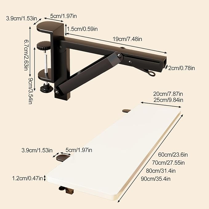 White,90 * 25,Ergonomics Desk Extender Tray, 35.4x9.8 Punch-Free Clamp on, Foldable Keyboard Drawer Tray, Table Mount Arm Wrist Rest Shelf, Computer Elbow Arm Support