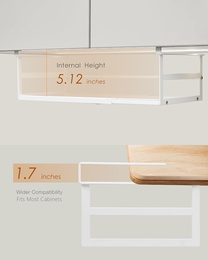 Under Shelf Storage Basket, 2-Pack Under Cabinet Shelf Organizer | Expandable Hanging Basket Holds 35 lbs Add-On Kitchen Pantry Cupboard Counter Laundry 13.19-23.03" W x 7.2" D x 5.12" H