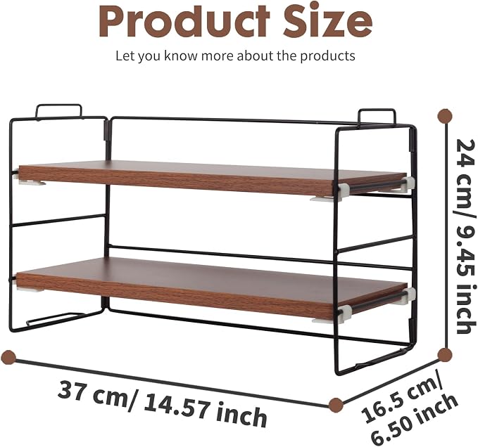 ShellKingdom Desk Shelf Organizer, 2 Tier Desktop Shelves, Adjustable Bookshelf Storage Rack and Office Cubicle Decor for Tabletop, School, Office, Dorm Organization (Black Frame + Wood Board)